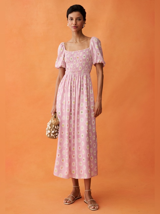 Few Moda Dresses & Skirts - Few Moda Marcey Pink Puff Sleeve Midi Dress NWT Size S